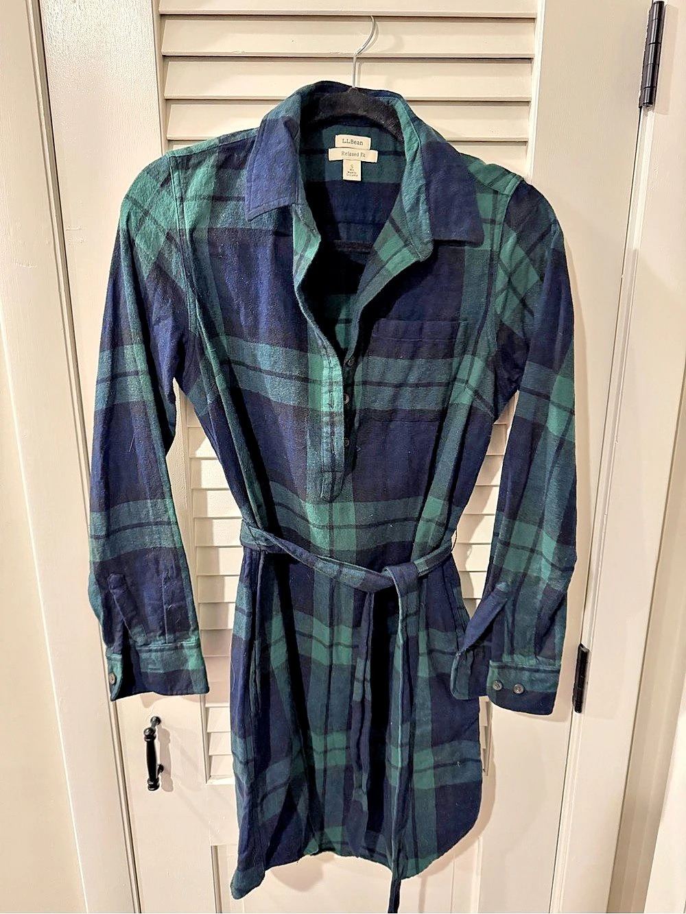 L.L.Bean Relaxed Fit plaid shirt dress Plaid Shirt Dress in Green & Blue Size